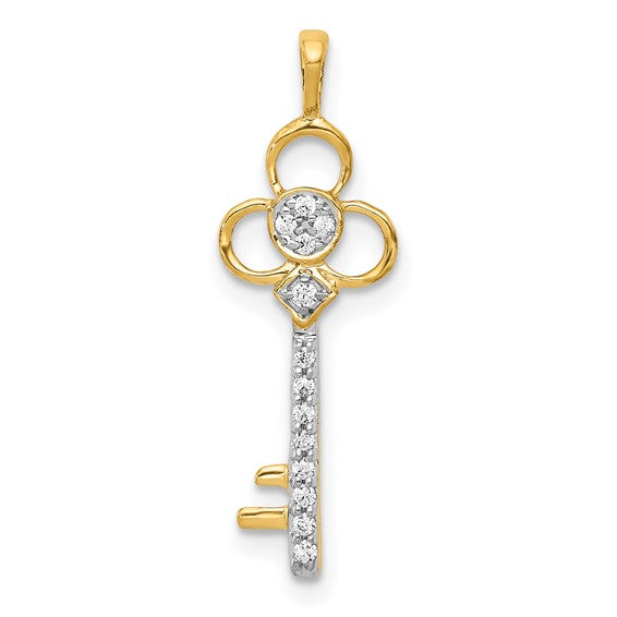 14K Two Tone Gold 1/15 Carat Diamond Key Pendant