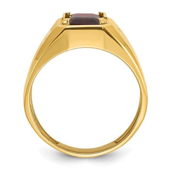14K Yellow Gold 2.5 Carat Natural Garnet & Diamond Men's Ring
