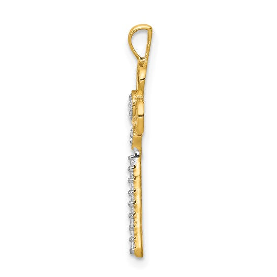 14K Two Tone Gold 1/15 Carat Diamond Key Pendant