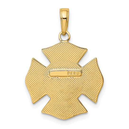 10K Yellow Gold Firefighter Maltese Cross Shield Pendant