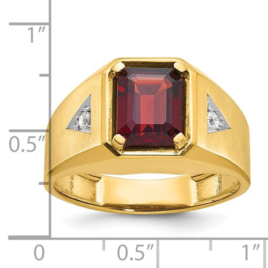 14K Yellow Gold 2.5 Carat Natural Garnet & Diamond Men's Ring