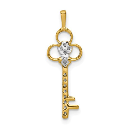 14K Two Tone Gold 1/15 Carat Diamond Key Pendant