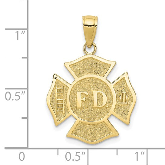 10K Yellow Gold Firefighter Maltese Cross Shield Pendant