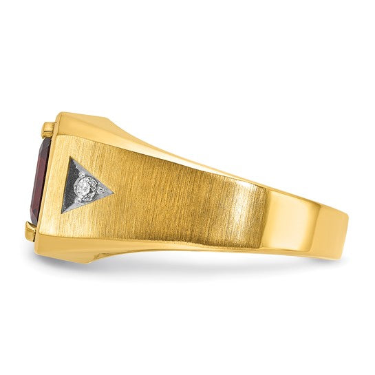 14K Yellow Gold 2.5 Carat Natural Garnet & Diamond Men's Ring