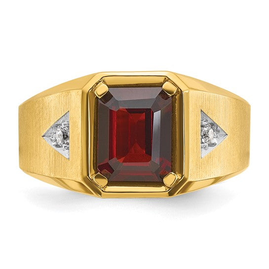 14K Yellow Gold 2.5 Carat Natural Garnet & Diamond Men's Ring