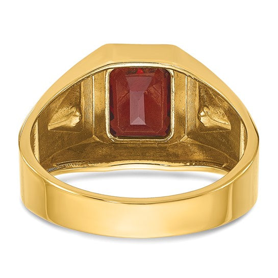14K Yellow Gold 2.5 Carat Natural Garnet & Diamond Men's Ring