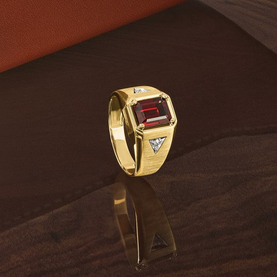 14K Yellow Gold 2.5 Carat Natural Garnet & Diamond Men's Ring