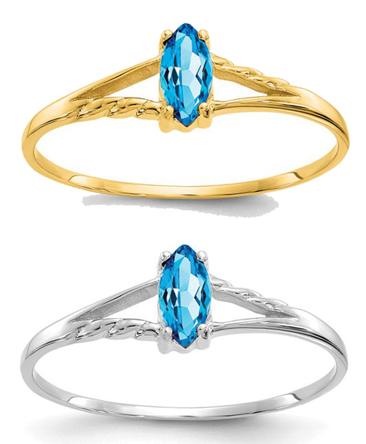 10K White/Yellow Gold Marquis Blue Topaz Ring