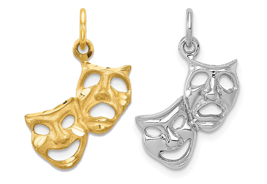 10K Yellow/White Gold Comedy Tragedy Arts Charm