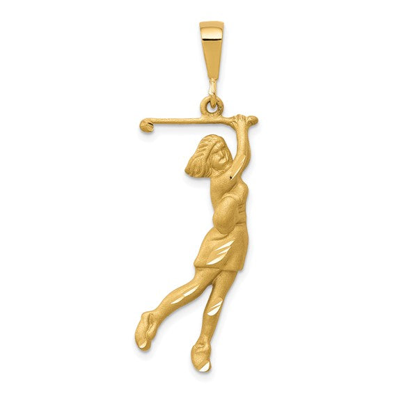 10K Yellow Gold Female Golfer Pendant