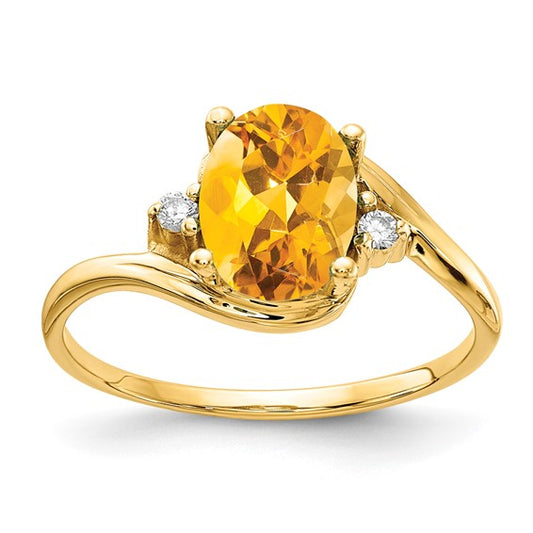 14K Yellow Gold 1 Carat Natural Citrine & Diamond Ring