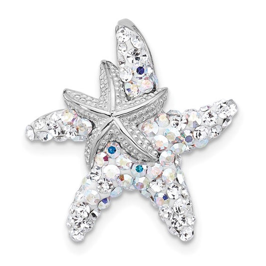 Sterling Silver Crystal Sea Life Star Fish & Shell Chain Slide