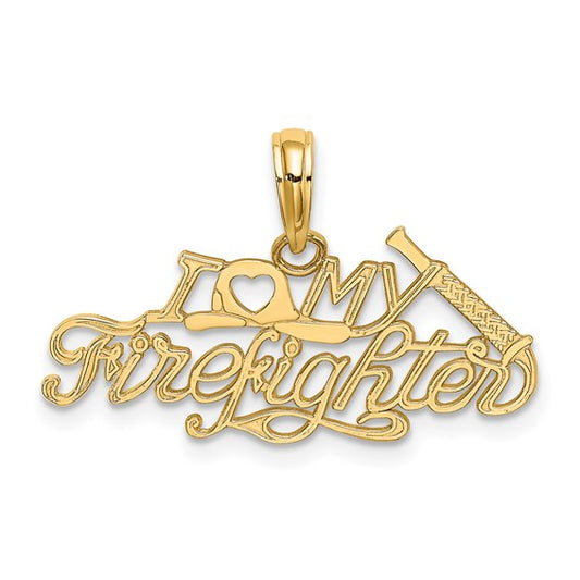 10K Yellow Gold I Love My Firefighter Pendant