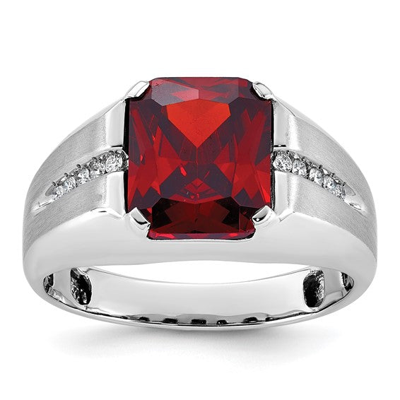 14K White Gold 5.5 Caret Lab Created Garnet & Diamond Men's Ring
