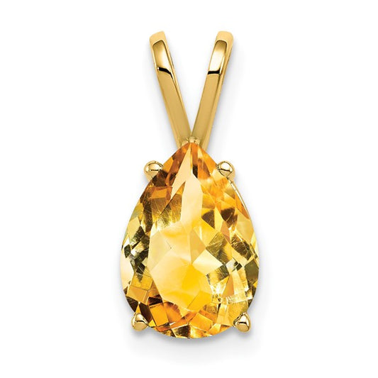 14K Yellow Gold Pear Cut Natural Citrine Pendant