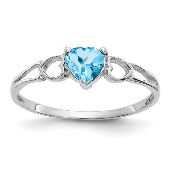 10K White/Yellow Gold Heart Shaped Blue Topaz Cut Out Ring