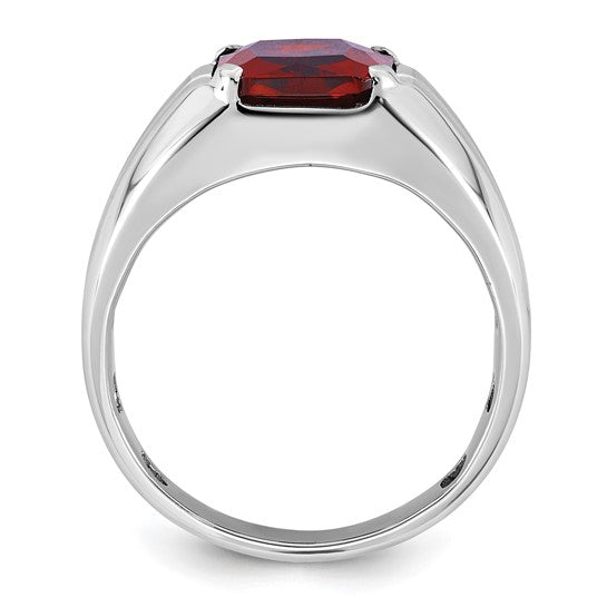 14K White Gold 5.5 Caret Lab Created Garnet & Diamond Men's Ring
