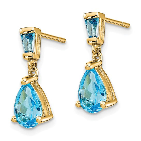 14K White/Yellow Gold Baguette 2 Stone Blue Topaz Earrings
