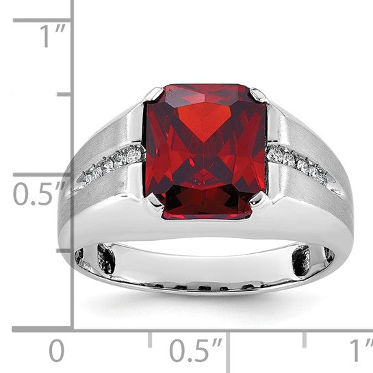 14K White Gold 5.5 Caret Lab Created Garnet & Diamond Men's Ring