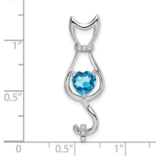 10K White/Yellow Gold 1 Carat Blue Topaz Cat Pet Pendant
