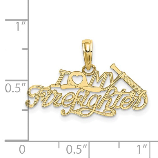 10K Yellow Gold I Love My Firefighter Pendant