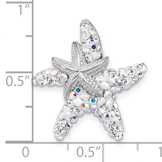 Sterling Silver Crystal Sea Life Star Fish & Shell Chain Slide