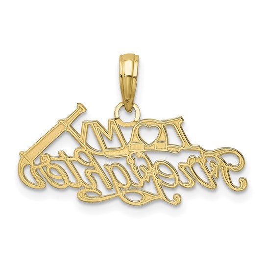 10K Yellow Gold I Love My Firefighter Pendant