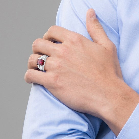 14K White Gold 5.5 Caret Lab Created Garnet & Diamond Men's Ring