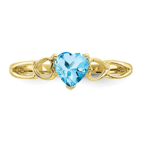 10K White/Yellow Gold Heart Shaped Blue Topaz Cut Out Ring