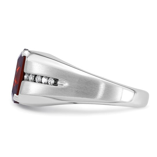 14K White Gold 5.5 Caret Lab Created Garnet & Diamond Men's Ring