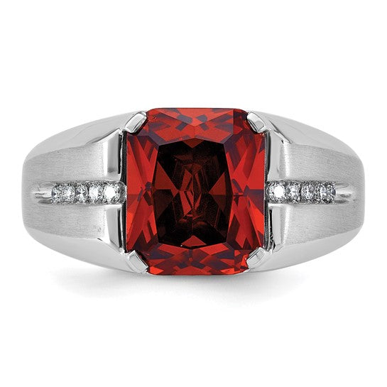 14K White Gold 5.5 Caret Lab Created Garnet & Diamond Men's Ring