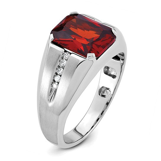 14K White Gold 5.5 Caret Lab Created Garnet & Diamond Men's Ring