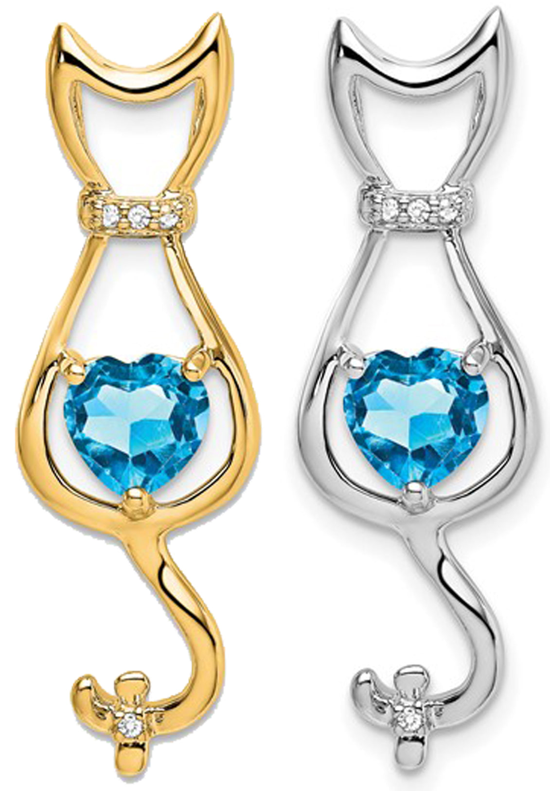 10K White/Yellow Gold 1 Carat Blue Topaz Cat Pet Pendant