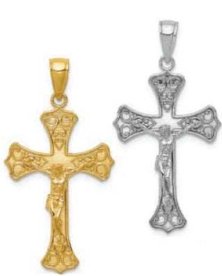 14K Yellow Gold White Gold Princess Cut Cross Pendant