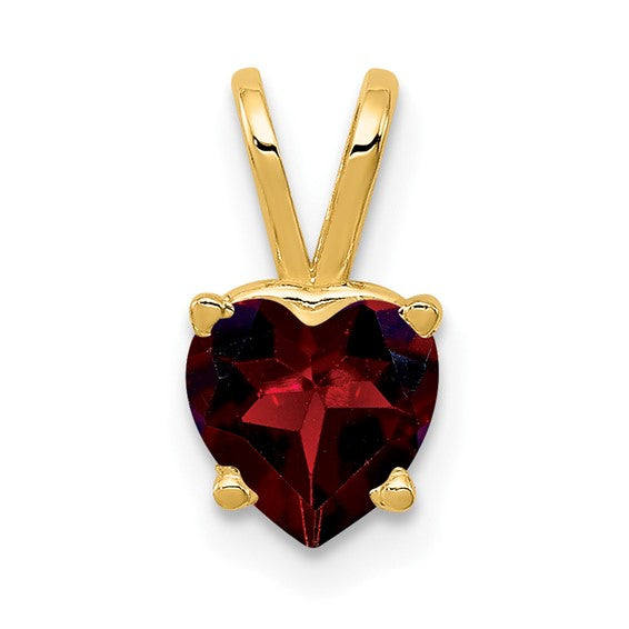 14K Yellow Gold Heart Cut Natural Garnet Pendant