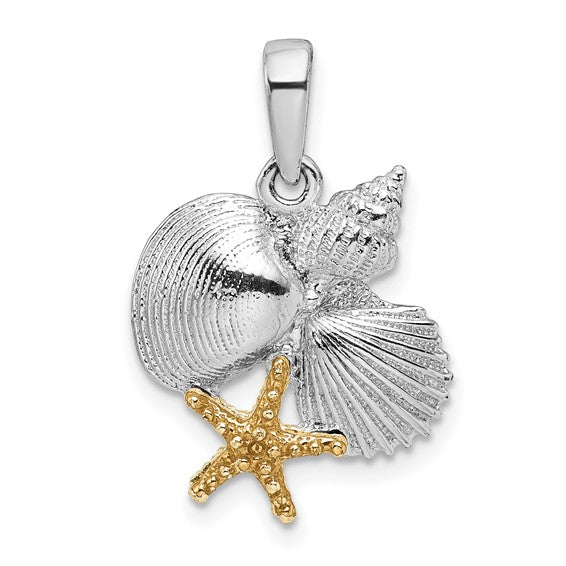 Sterling Silver 14K Gold Two Tone Sea Life Cluster Pendant