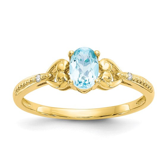 10K White/Yellow Gold .5 Carat Blue Topaz Queen Ring With Diamond Accent