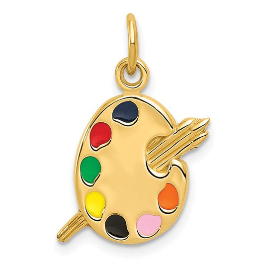 10K Yellow Gold Enameled Artist Pallet Pendant