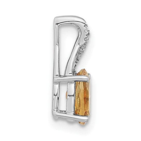 14K White Gold Twist Natural Citrine .75 Carat & Diamond Pendant