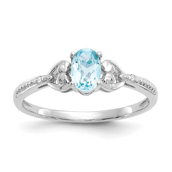 10K White/Yellow Gold .5 Carat Blue Topaz Queen Ring With Diamond Accent