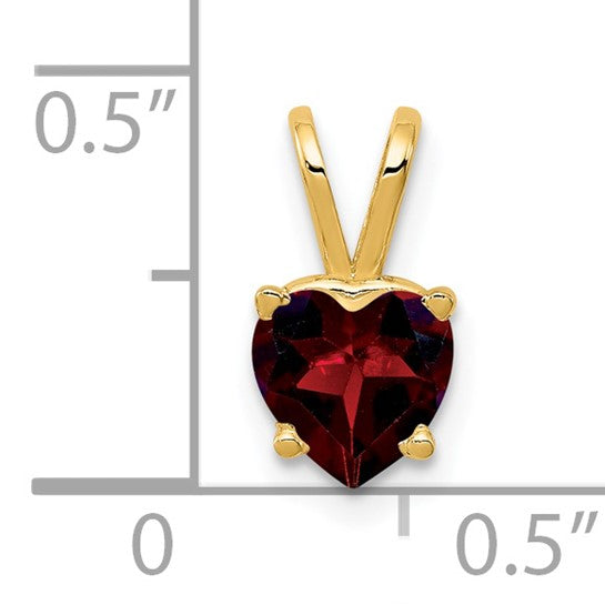 14K Yellow Gold Heart Cut Natural Garnet Pendant