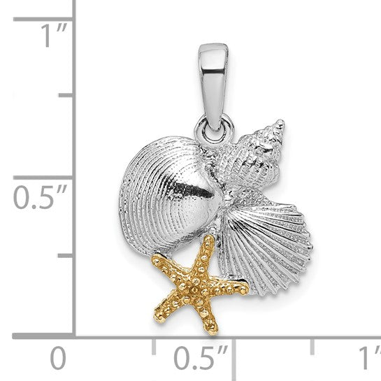 Sterling Silver 14K Gold Two Tone Sea Life Cluster Pendant