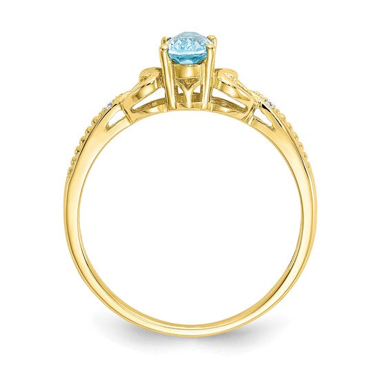 10K White/Yellow Gold .5 Carat Blue Topaz Queen Ring With Diamond Accent