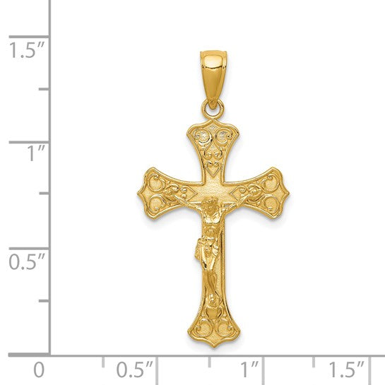 14K Yellow Gold White Gold Princess Cut Cross Pendant