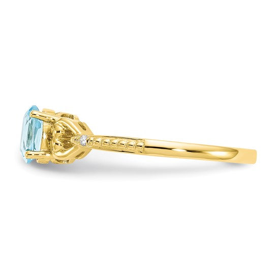 10K White/Yellow Gold .5 Carat Blue Topaz Queen Ring With Diamond Accent