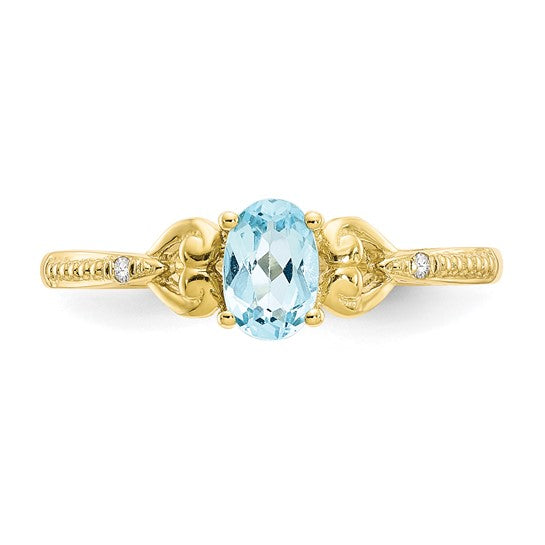 10K White/Yellow Gold .5 Carat Blue Topaz Queen Ring With Diamond Accent