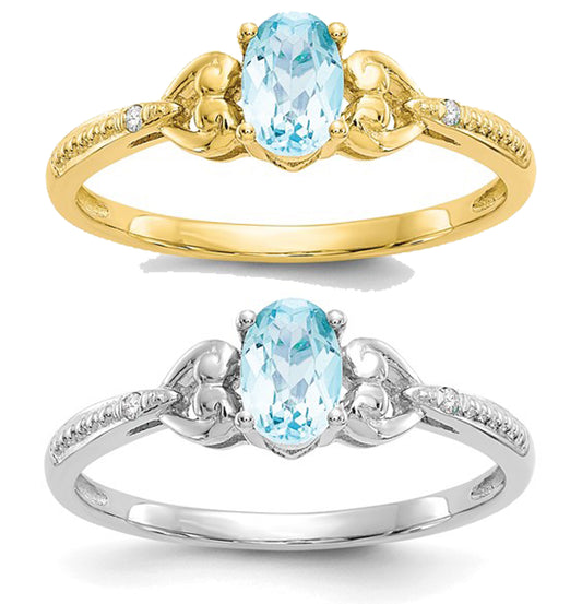 10K White/Yellow Gold .5 Carat Blue Topaz Queen Ring With Diamond Accent