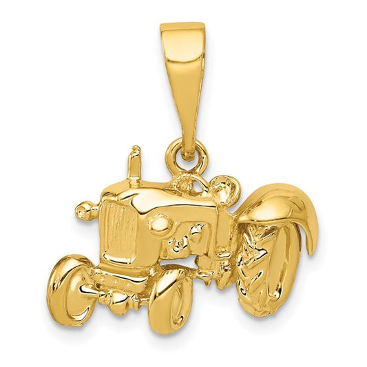 14K Yellow Gold Antique Tractor Farmer Pendant