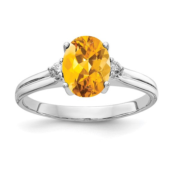 14K White Gold Oval Cut Natural Citrine & Diamond Ring