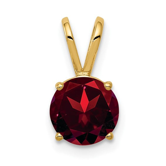 14K Yellow Gold Round Solitaire Natural Garnet Pendant